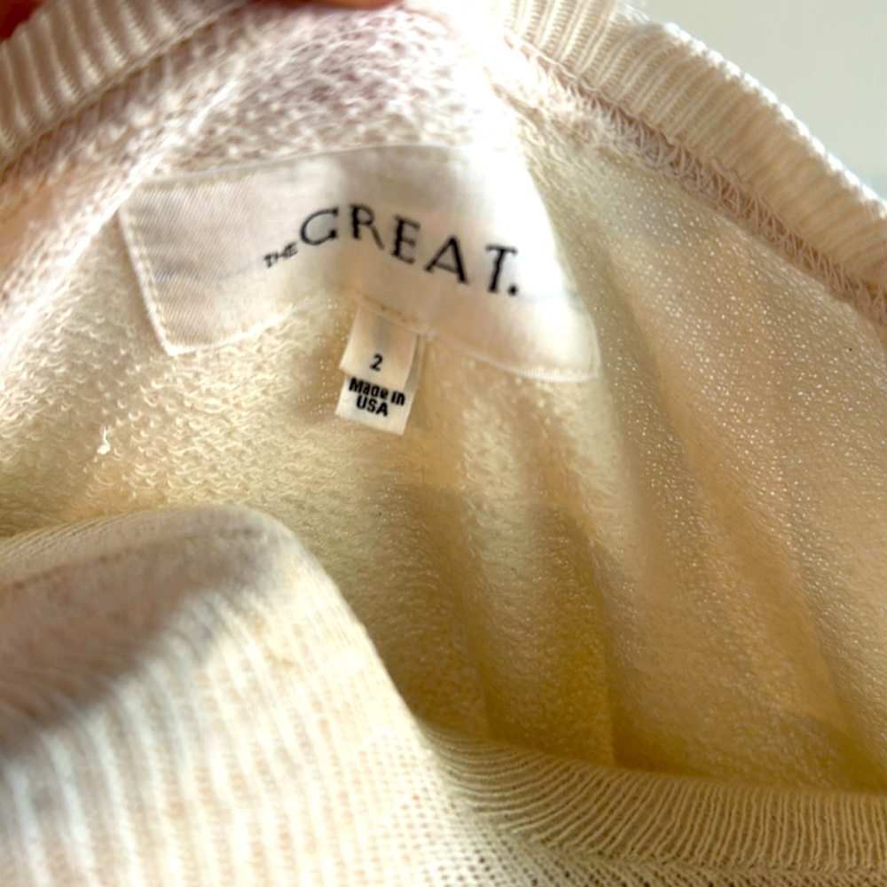 THE GREAT Distressed Sweatshirt with Studded Fancy Sleeves. Cozy 100% Cotton - Picture 8 of 8